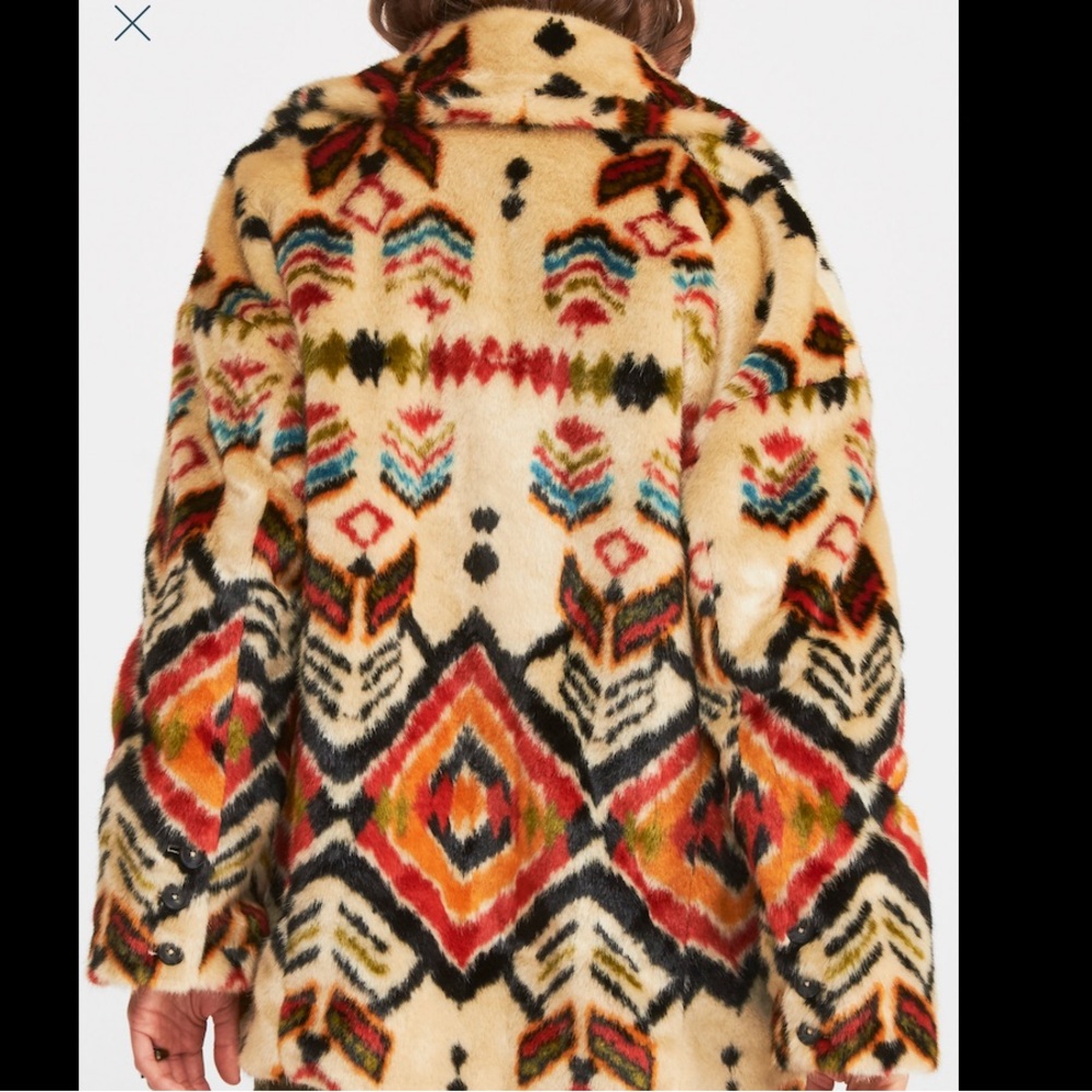 Free People Carmella Faux Fur Coat size medium • tribal print fur jacket - Picture 3 of 11
